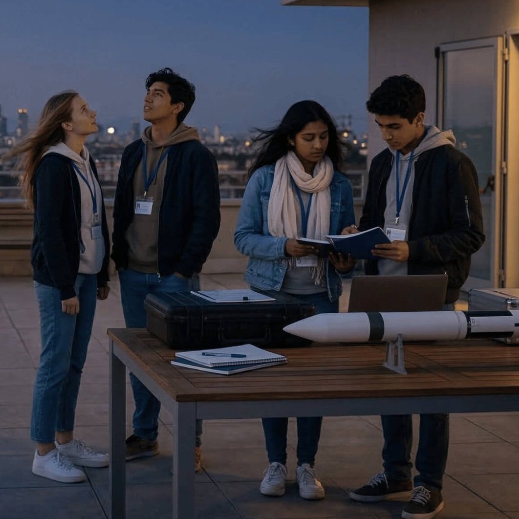 Estudantes usando software de simulação OpenRocket para projeto de engenharia aeroespacial